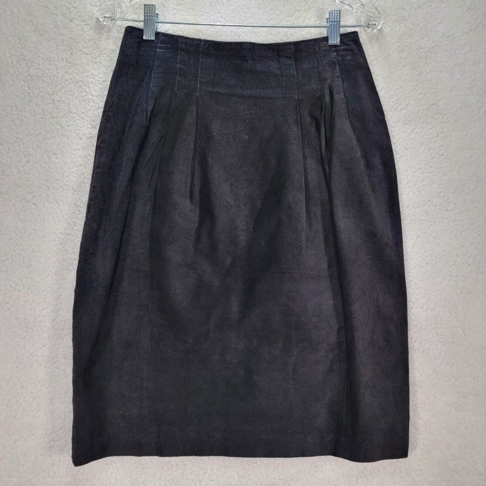 Vintage 80s Dana Brooke Silky Pig Suede Leather Pleated Straight Pencil Skirt